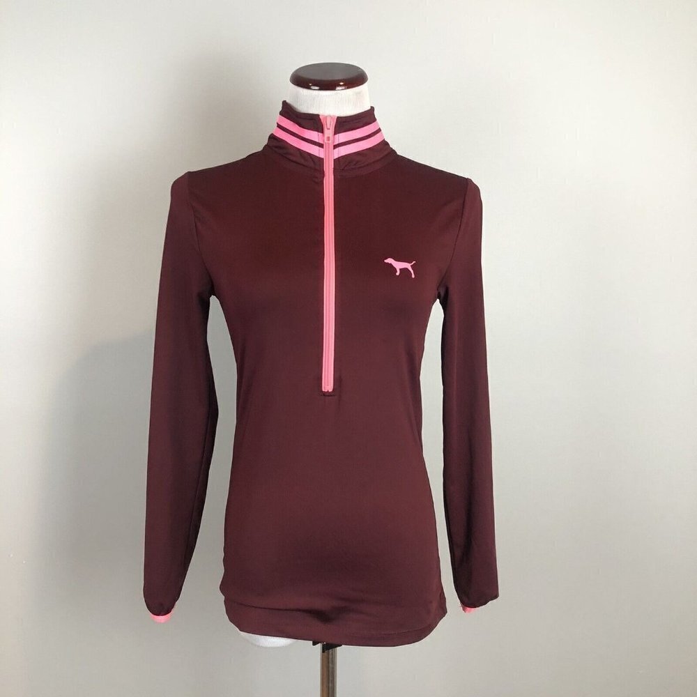 Victoria's Secret PINK Ultimate 1/2 Zip Pullover‎ Shirt XS Burgundy Purple